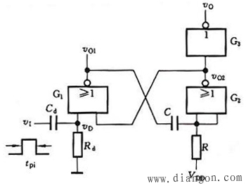 门电路组成的微分型单稳态触发器