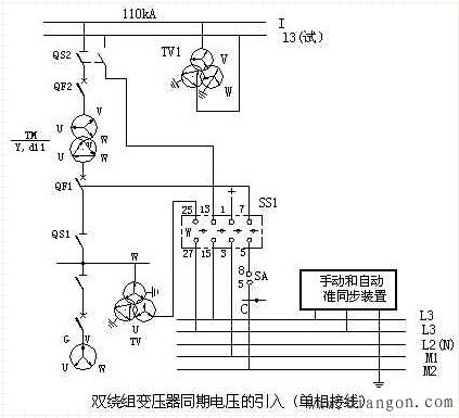 单相接线的同期系统