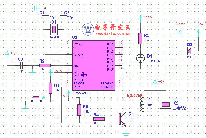 用单片机AT89C2051做音乐门电路原理图