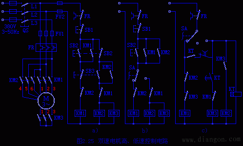 双速异步电机的调速控制线路