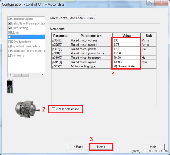 使用STARTER调试工具设置固件版本为4.6的变频器87Hz特性的参数