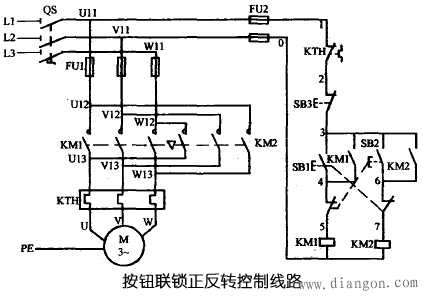 三相异步电动机用按钮联锁正反转控制线路