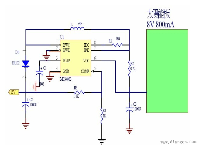 太阳能电池充电器电路图