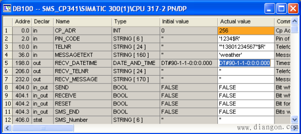 西门子S7-300 PLC通过MD720-3发送短消息