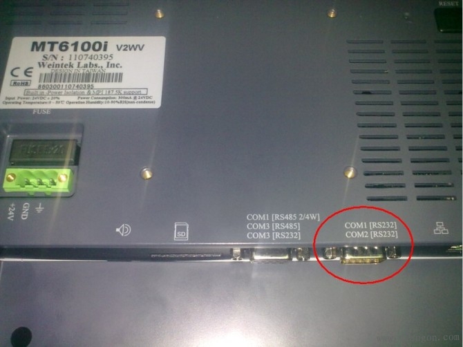 威伦MT6100i触摸屏与欧姆龙PLC通讯电缆接线图
