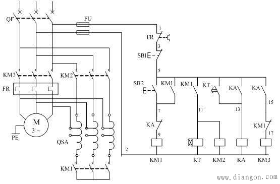 电动机自耦降压启动自动控制电路图