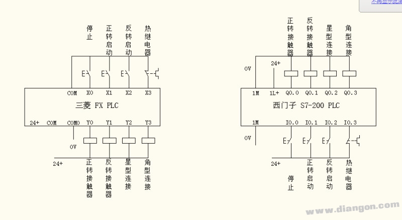 星角降压启动电机可逆电路plc改造布置图